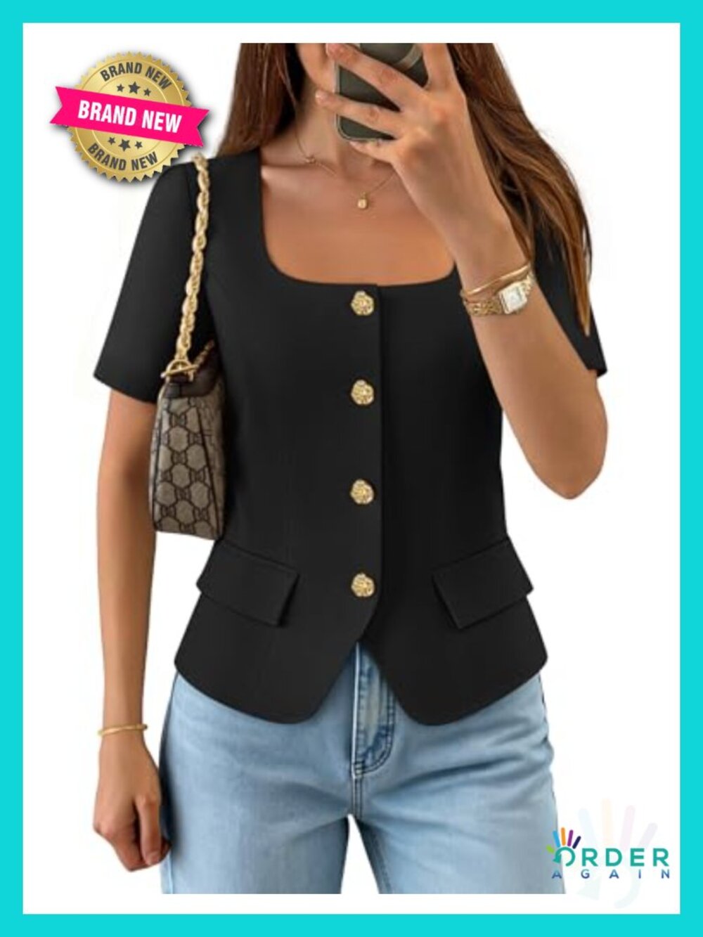 ZESICA Women's Summer Vest Top Short Sleeve Cropped Blazer Button Down Work